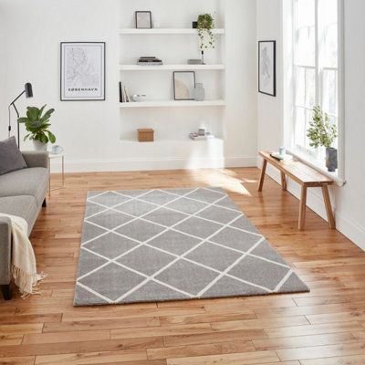 Grey Cream Modern Geometric Easy To Clean Rug For Dining Room-160cm X 220cm