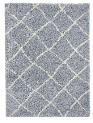 Grey Cream Shaggy Rug, 45mm Thickness Modern Rug, Geometric Moroccan Rug for Bedroom, & Dining Room-160cm X 220cm