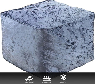 Grey Crushed Velvet Bean Bag Pouffe Foot Rest