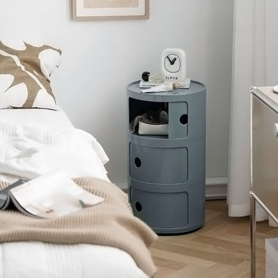 Grey Cylindrical Multi Tiered Plastic Bedside Storage Drawers Unit ...