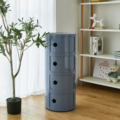 Grey Cylindrical Multi Tiered Plastic Bedside Storage Drawers Unit Drawer Bedside Chest 76cm H