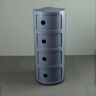 Grey Cylindrical Multi Tiered Plastic Bedside Storage Drawers Unit Drawer Bedside Chest 76cm H