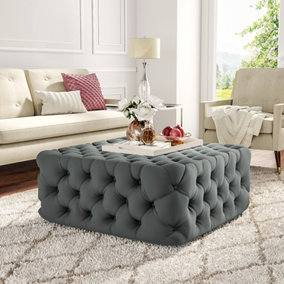 Grey Deep Buttoned Square Velvet Footstool Coffee Table 92cm W x 92cm D x 40cm H