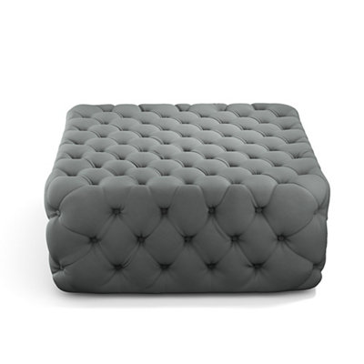 Grey Deep Buttoned Square Velvet Footstool Coffee Table 92cm W x 