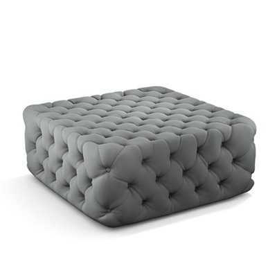 Grey Deep Buttoned Square Velvet Footstool Coffee Table 92cm W x 92cm D x 40cm H