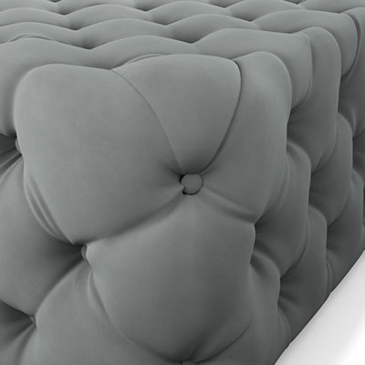 Grey Deep Buttoned Square Velvet Footstool Coffee Table 92cm W x 