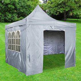 Grey Deluxe Commercial Gazebo with Zipped Removable Sides - 3m x 3m - Waterproof PVC Coated
