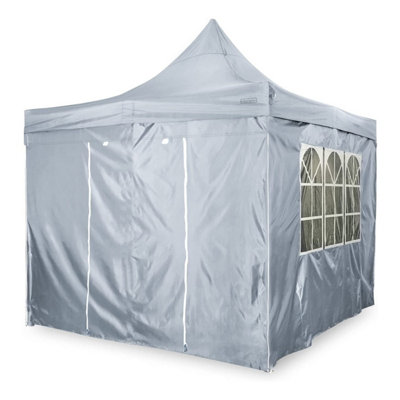 Grey Deluxe Commercial Gazebo with Zipped Removable Sides - 3m x 3m - Waterproof PVC Coated