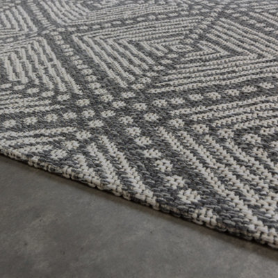 Grey Diamond Geometric Recycled Cotton Rug 120x170cm
