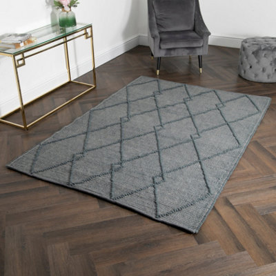 Grey Diamond Pattern Large Wool Rug DIY at B&Q