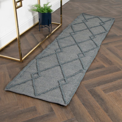 Grey Diamond Pattern Runner Wool Rug (60 x 230cm) DIY at B&Q