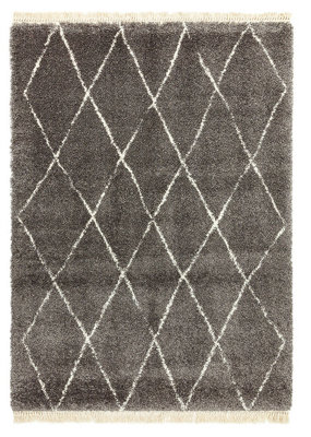 Grey Diamond Shaggy Kilim Luxurious Modern Moroccan Geometric Rug For Dining Room-200cm X 290cm