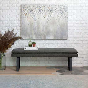 Grey Dining Bench Industrial Style faux leather Upholstered Bench Seat - Grey