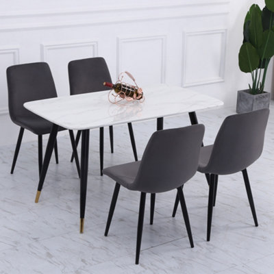 Grey Dining Chair Set of 4 Frosted Velvet Accent Chair without Armrest for Kitchen Living Room Bedroom