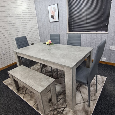 Grey Dining Table (140x80x75 cm) with 4 Chairs and 1 Bench Kitchen Dining Set of 6