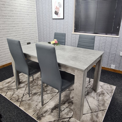 Grey Dining Table and 4 Chairs Stone Grey Effect Kitchen Wood Set 4