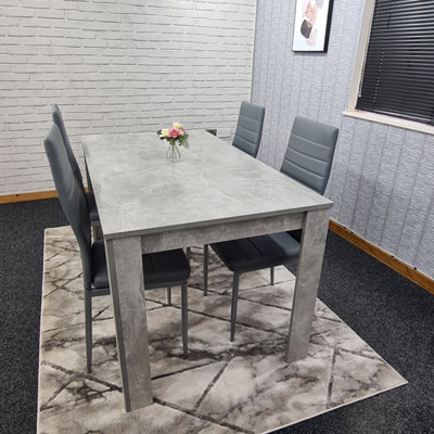 Grey Dining Table and 4 Chairs Stone Grey Effect Kitchen Wood Set 4