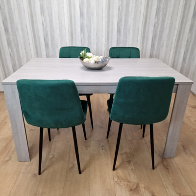 Grey Dining Table and 4 Green Velvet Chairs Kitchen Dining Table for 4
