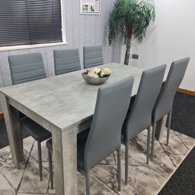 Grey Dining Table and 6 Chairs Stone Grey Effect Kitchen Dining