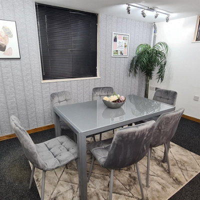 Grey Dining Table and 6 Grey Velvet Chairs Kitchen Dining Set of 6 ...