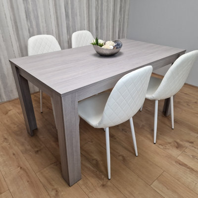 Grey Dining Table Set With 4 White Stitched Chairs Kitchen Dining Table for 4 Dining Room Dining Set