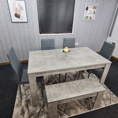 Grey Dining Table with 4 Chairs and 1 Bench 6 Seater Kitchen & Dining ...