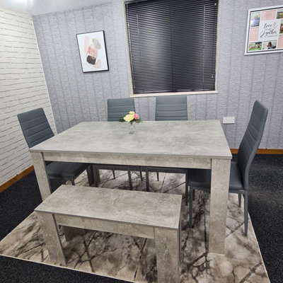 Grey Dining Table with 4 Chairs and 1 Bench Kitchen Dining Set of 6
