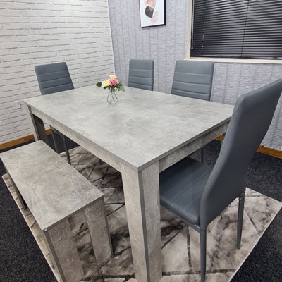 Grey Dining Table with 4 Chairs and 1 Bench Kitchen Dining Set of 6