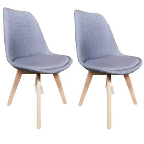 Grey Dinning Chair Fabric Beechwood legs Set of 2