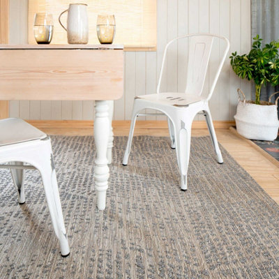 Grey Distressed Diamond Textured Woven Flatweave Hardwearing Indoor Outdoor Area Rug 80x150cm