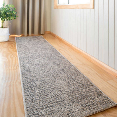 Grey Distressed Diamond Textured Woven Flatweave Hardwearing Indoor ...