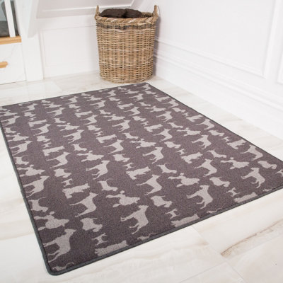 Grey Dog Print Non Slip Washable Kitchen Utility Mat 120x160cm