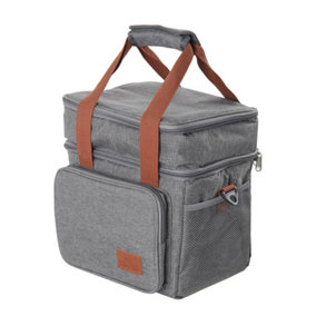 Grey Double Deck Leakproof Insulated Tote Lunch Bag