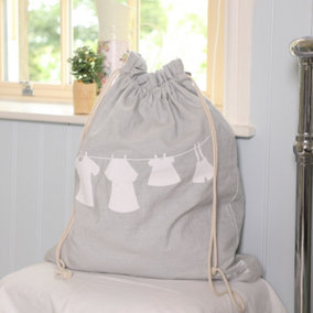 Grey Draw String Cotton Laundry Bag