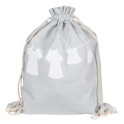 Grey Draw String Cotton Laundry Bag