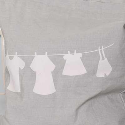 Grey Draw String Cotton Laundry Bag - 4