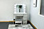 Grey Dressing Table with 4 Drawers Led Bulbs Lights Mirror Padded Stool (Stone Grey Effect)
