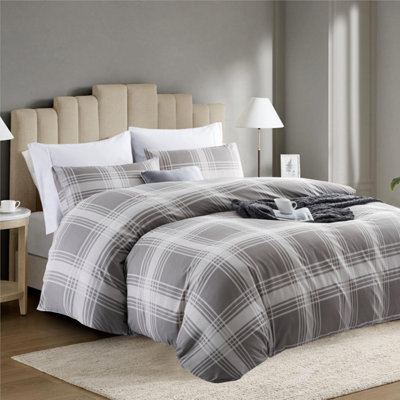 Grey Duvet Cover Set with Pillowcase Reversible Printed Floral Single Double King Super King Size Bedding Sets Comfortable Soft