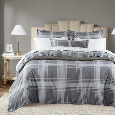Grey Duvet Cover Set with Pillowcase Reversible Printed Floral Single Double King Super King Size Bedding Sets Comfortable Soft