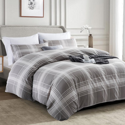 Grey Duvet Cover Set with Pillowcase Reversible Printed Floral Single Double King Super King Size Bedding Sets Comfortable Soft