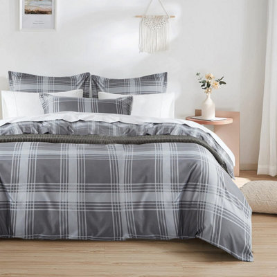 Grey Duvet Cover Set with Pillowcase Reversible Printed Floral Single Double King Super King Size Bedding Sets Comfortable Soft