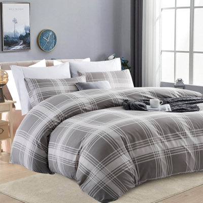 Grey Duvet Cover Set with Pillowcase Reversible Printed Floral Single Double King Super King Size Bedding Sets Comfortable Soft
