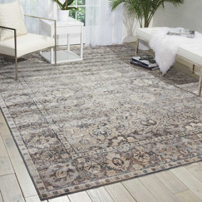 Grey Easy to clean Floral Luxurious Traditional Rug for Living Room, Bedroom, Dining Room - 160cm X 231cm