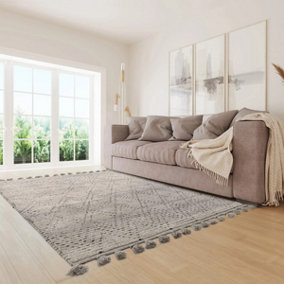 Grey Easy to clean Geometric Modern , Wool Rug for Living Room, Bedroom - 120cm X 170cm