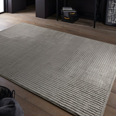 Grey Easy to Clean Modern Abstract Striped Living Room Dining Room Rug ...