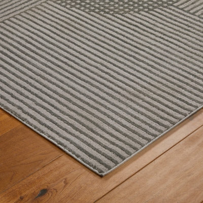 Grey Easy to Clean Modern Abstract Striped Living Room Dining Room Rug-160cm X 230cm