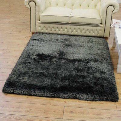 Grey Easy to clean Plain Handmade , Luxurious , Modern , Plain , Shaggy , Sparkle Rug for Living Room, Bedroom - 140cm X 200cm