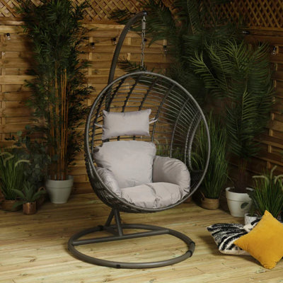 Brampton Double Cocoon Hanging Rattan Egg Chair with Grey Cushions