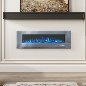 Grey Electric Fire Fireplace Wall Mounted or Inset 12 Flame Colors Remote Control with Freestanding Legs 50 Inch
