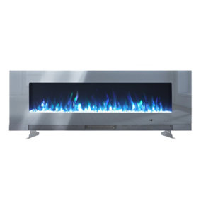 Grey Electric Fire Wall Mounted Wall Inset or Freestanding Fireplace 12 Flame Colors with Remote Control 72 Inch